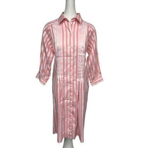 Vintage R&K Originals Shirt Dress 12 Button Down Pink Pockets Long Sleeve Stripe